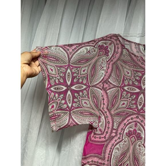 Y2K Sheer Pink Paisley Mesh Rhinestone Top Batwing Embellished Blouse Small INC - Picture 3 of 7